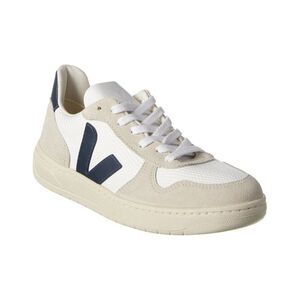 Veja V-10 Suede-Trim Sneaker, White